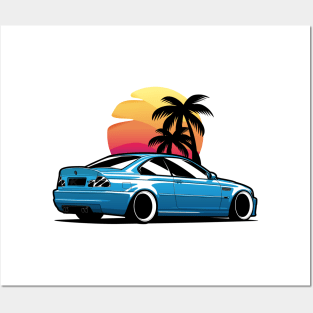 Blue E46 Coupe Sunset Posters and Art